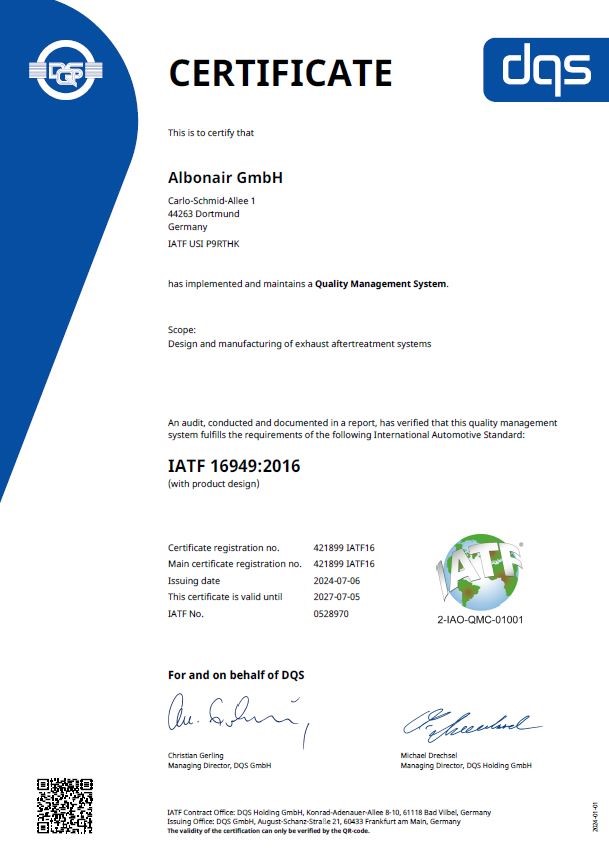 Albonair IATF 16949 Certificate english